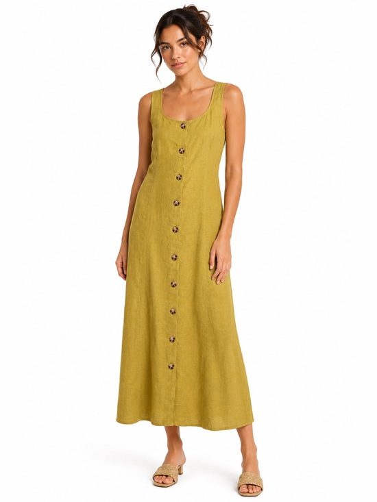 Madewell Dresses & Skirts - NWT Madewell Mustard Linen Blend Button Front Midi Dress 6